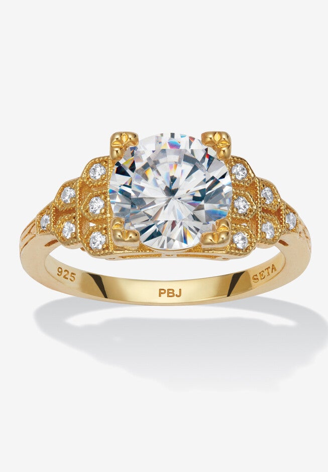3.12 Tcw Round Cubic Zirconia 14K Gold-Plated Sterling Silver Engagement Ring, SILVER, hi-res image number null