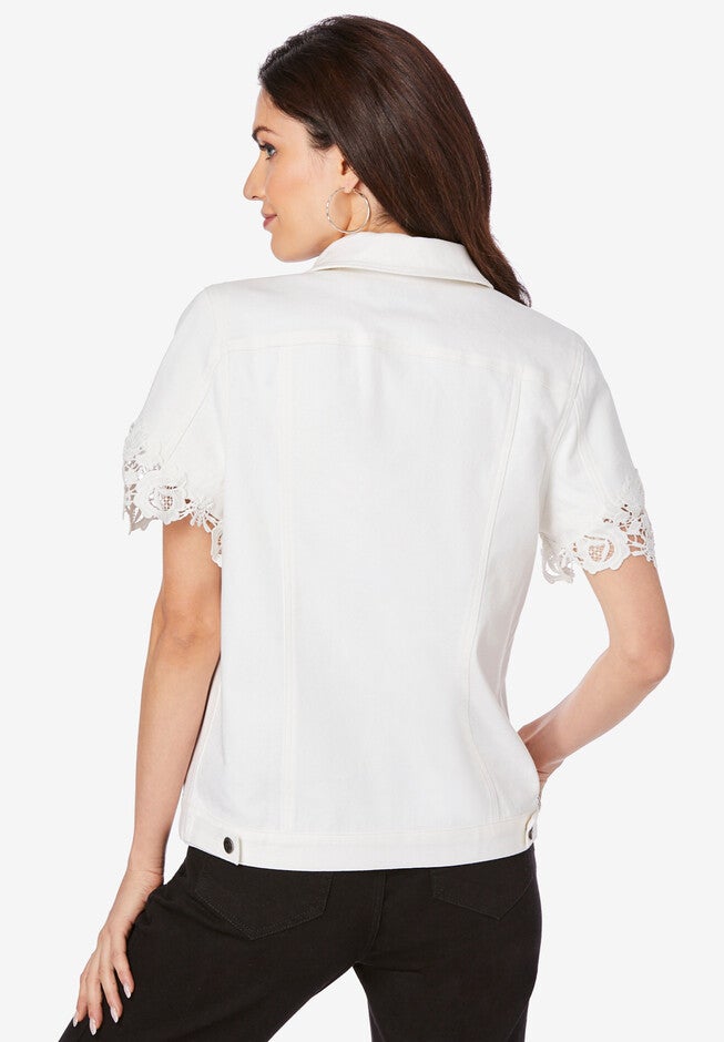 Short-Sleeve Lace Denim Jacket, , on-hover image number null