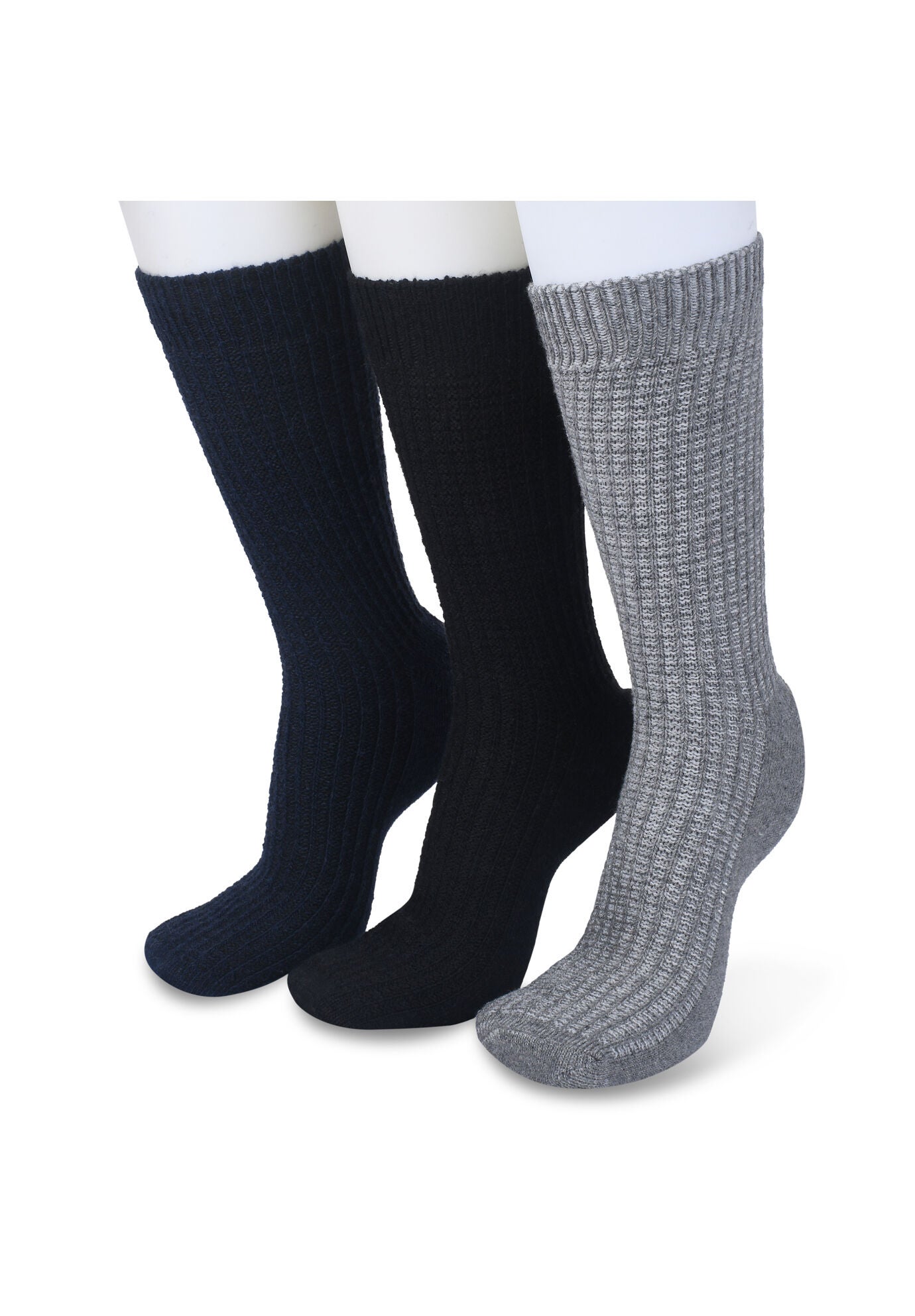 3 Pair Textured Wool Blend Socks