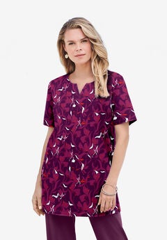Print Notch Neck Soft Knit Tunic