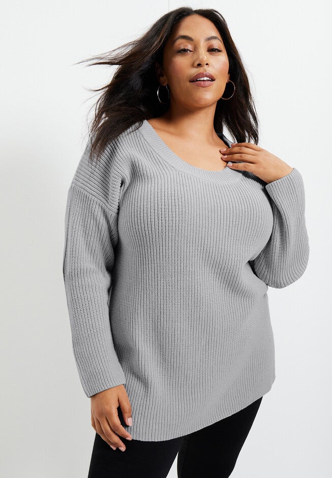 Scoopneck Sweater, GREY, hi-res image number null