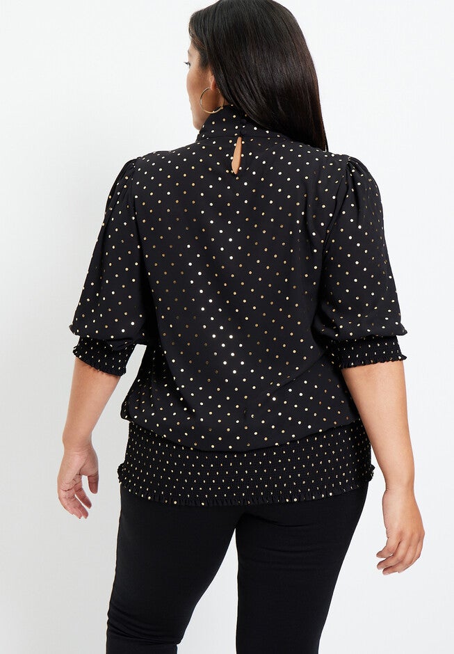 Smocked Mock-Neck Top, , on-hover image number null