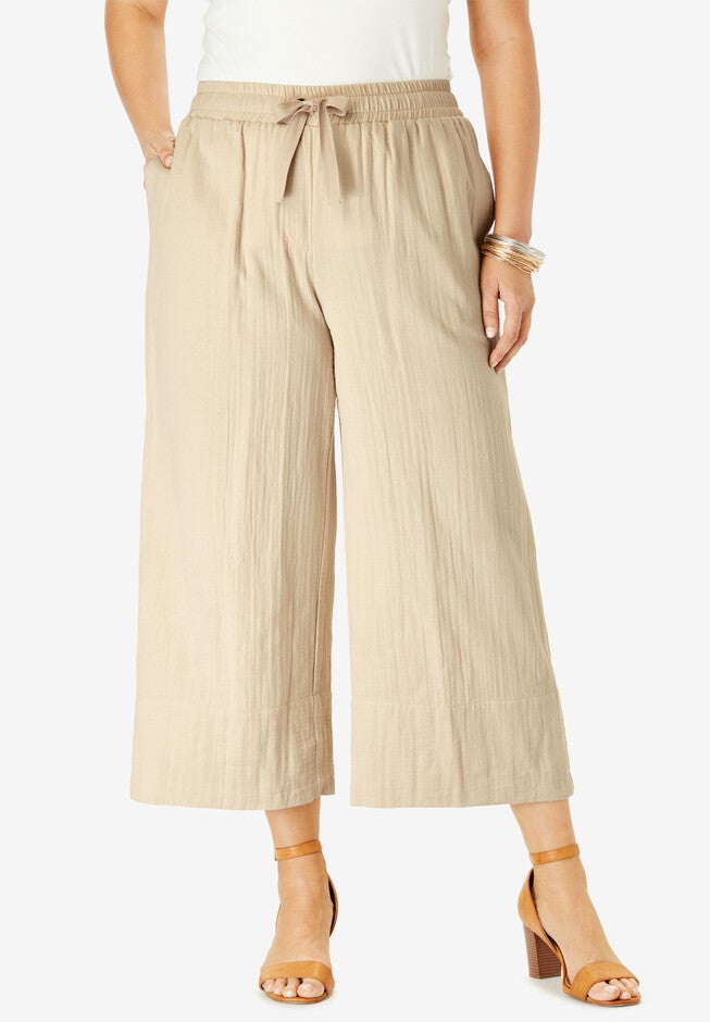 Gauze Wide-Leg Crop Pant, NO COLOR, hi-res image number null