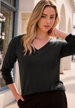 Plus Size Drop Needle V-Neck Lightweight Sweater Knit