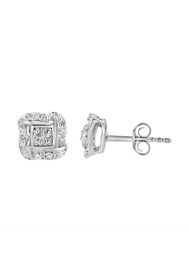 Sterling Silver Roundcut Diamond Accent Swirl Square Knot Stud Earrings, , alternate image number null