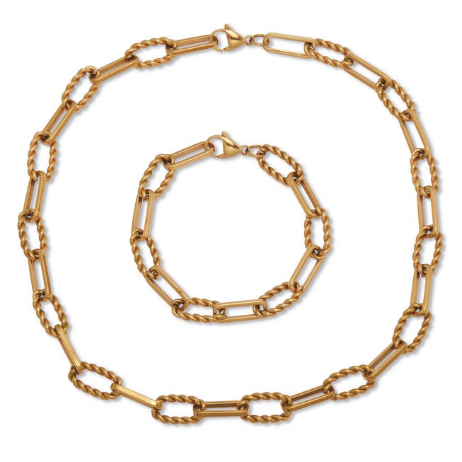 Necklace and Bracelet Gold Ion-Plated Stainless Steel Chain Jewelry Set, YELLOW, alternate image number 3