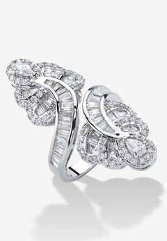 4.32 Tcw Multi-Cut Cubic Zirconia Platinum-Plated Bypass Cocktail Ring