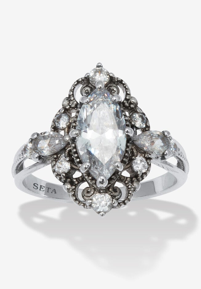 2.72 Tcw Marquise Cut Cubic Zirconia Platinum-Plated Ring, PLATINUM, hi-res image number 0