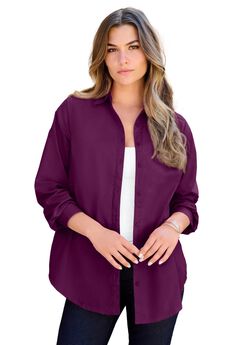 Plus Size Kate Long Sleeve Easy Cotton-Blend Button-Front Shirt