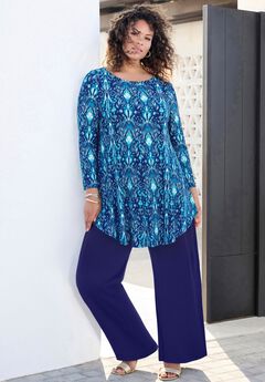 Plus Size Boatneck Swing Ultra Drape Tunic Top