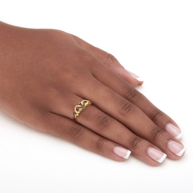 Black Diamond Accent 18K Yellow Gold-Plated Sterling Silver Hearts Promise Ring, BLACK, alternate image number 2