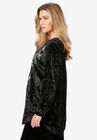 Embroidered Velour Button-Down Top, , alternate image number null