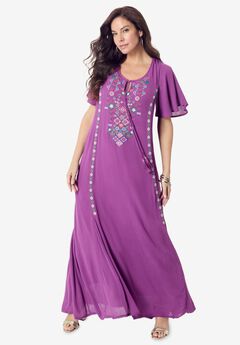 Aline Embroidered Crinkle Maxi Dress