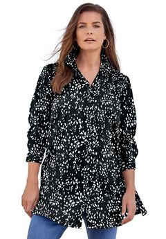 Kate Long-Sleeve Crisp Cotton-Blend Button-Front Tunic