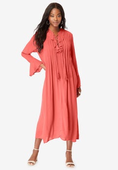 Ruffle Pintuck Crinkle Dress