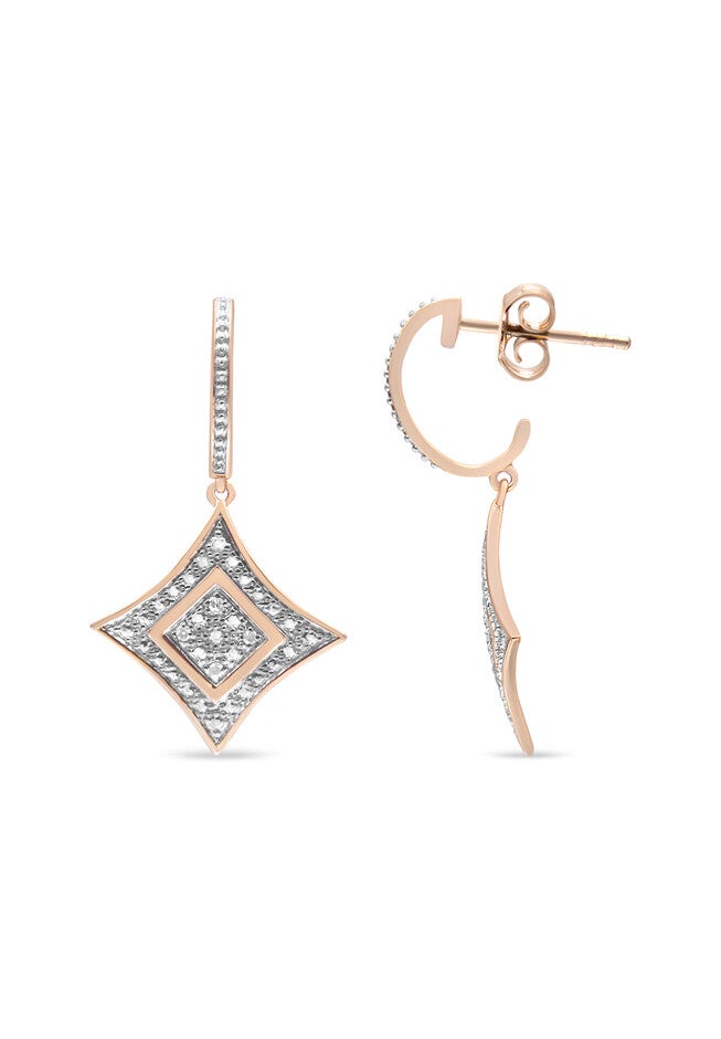 14K Rose Gold Over Silver Diamond Accent Dangle Rhombus Earrings, , alternate image number 2