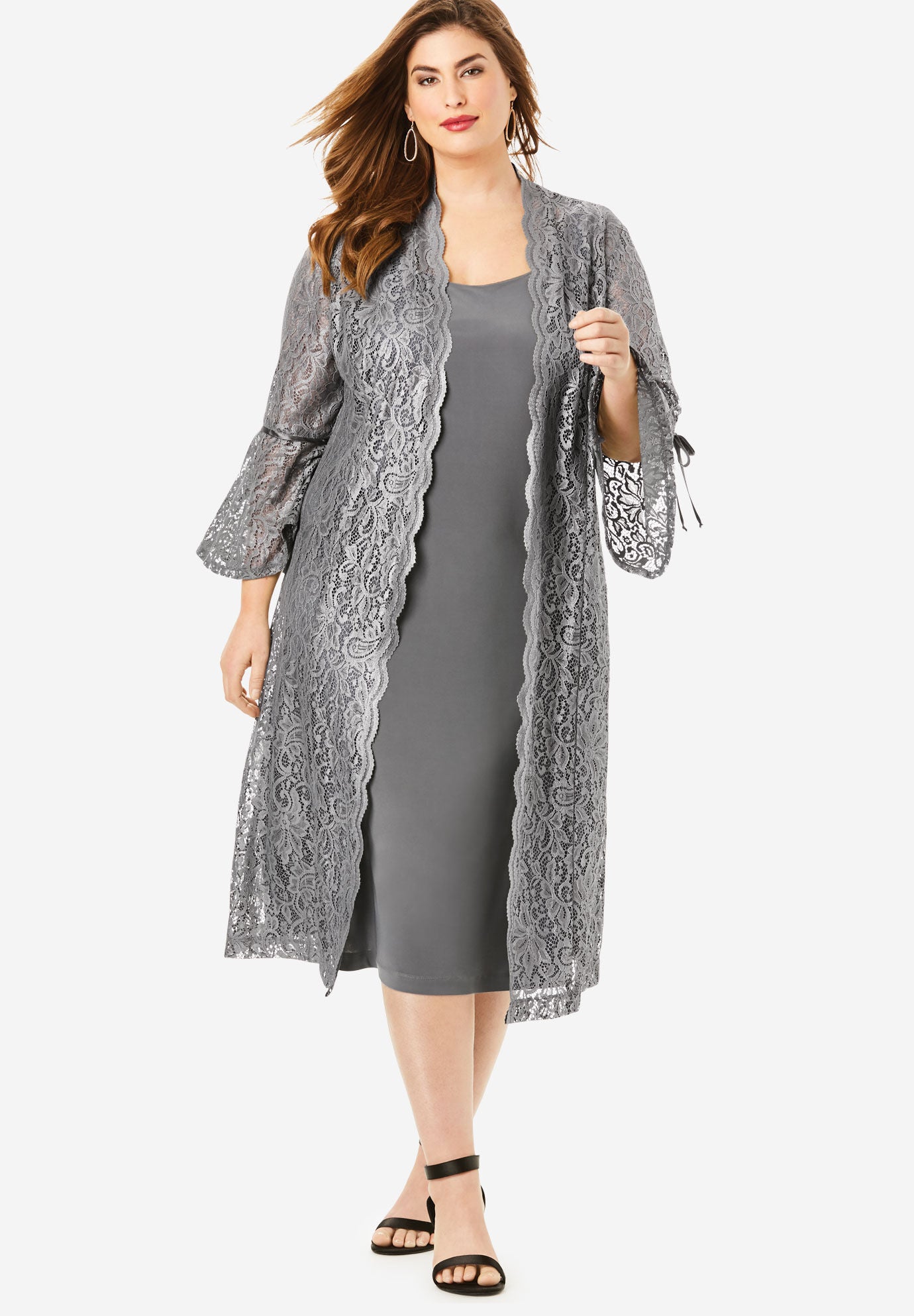 Lace Duster Jacket Dress Set | Roaman's