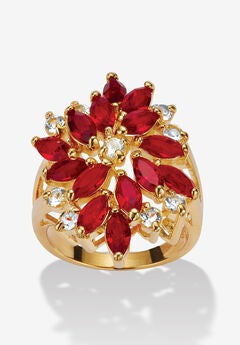 Red Crystal 18K Gold-Plated Flower Cocktail Ring