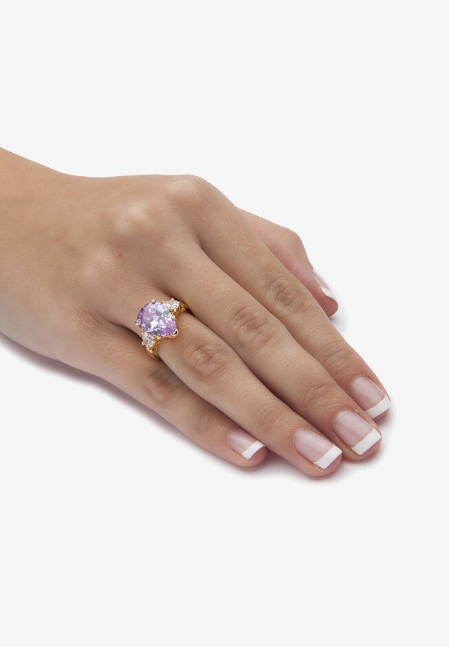 6.41Tcw Purple Pear-Shaped Cubic Zirconia Ring Yellow Gold-Plated, , alternate image number 2