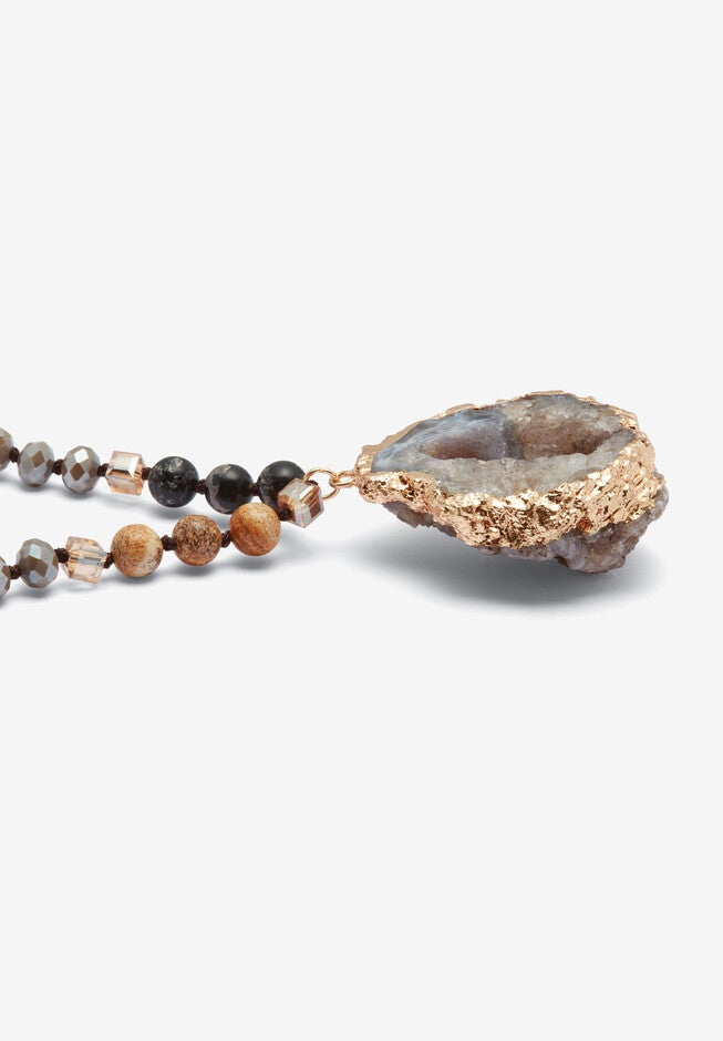 Genuine Brown Agate And Multi-Color Jasper Goldtone Drop Necklace, 32 Inches, , on-hover image number null