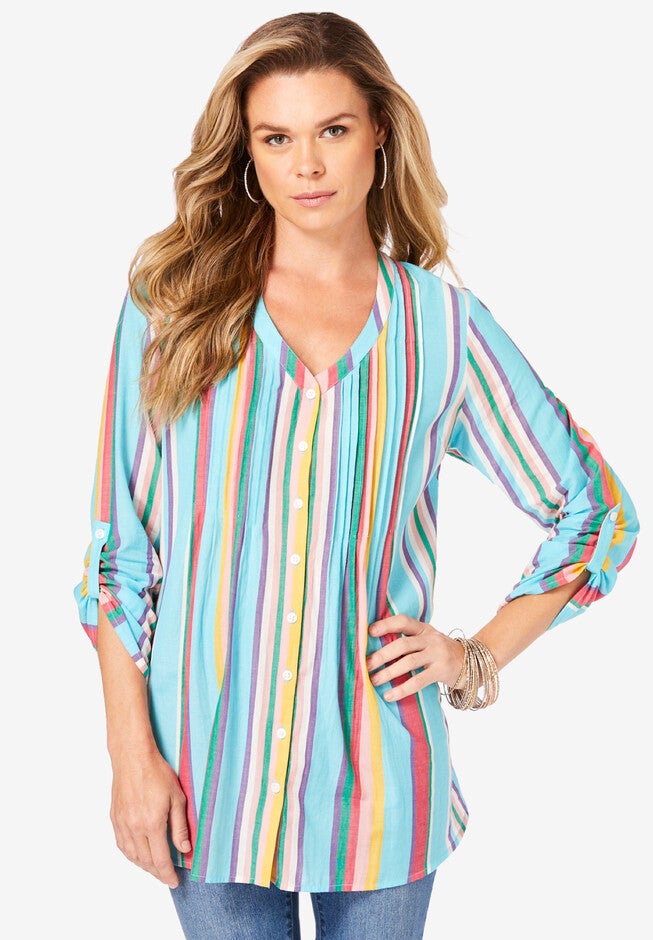 Santa Fe Striped Big Shirt, OCEAN STRIPE, hi-res image number null