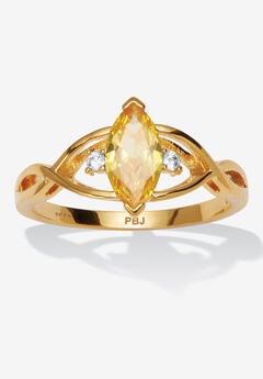Marquise Simulated Birthstone Gold-Plated Ring