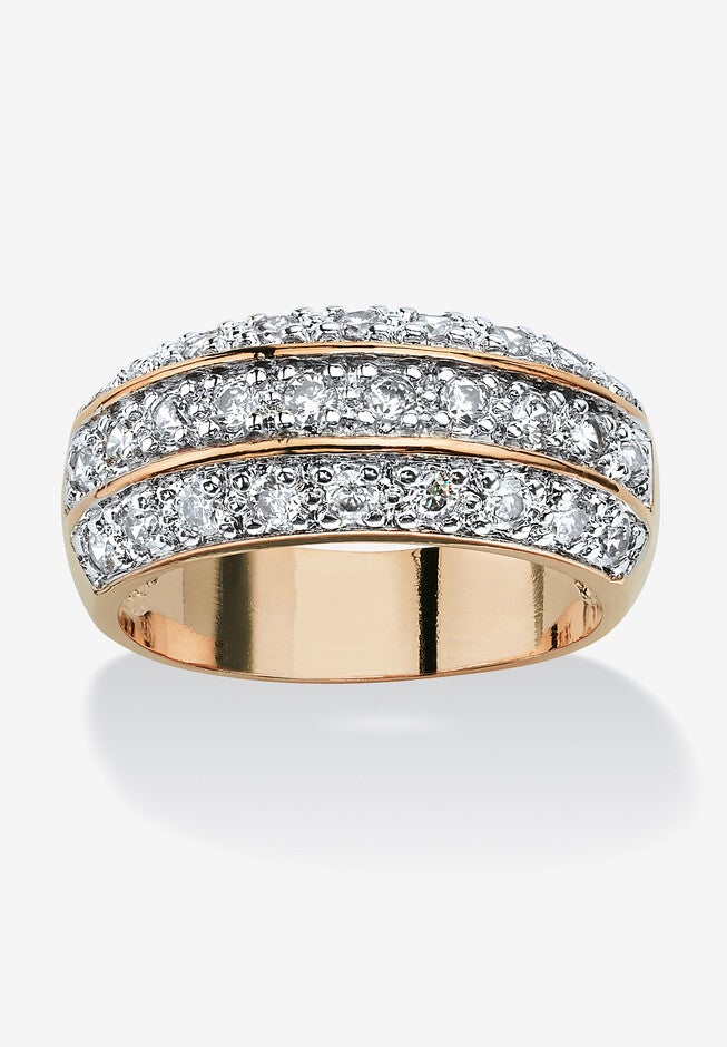 1.68 Tcw Round Cubic Zirconia Triple Row Ring In Gold-Plated, GOLD, hi-res image number 0
