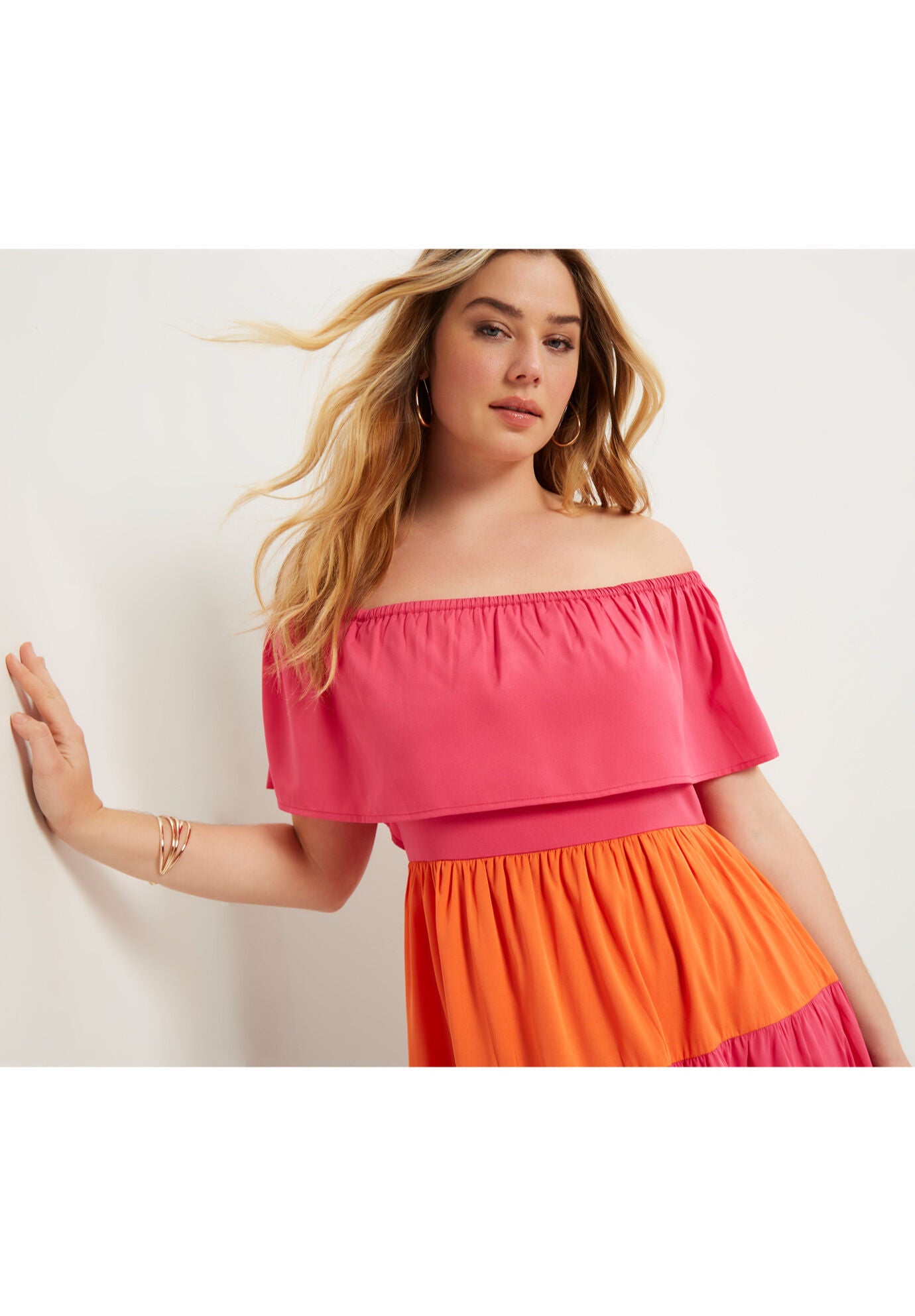 Off-The-Shoulder Tiered Maxi Dress, , alternate image number 2