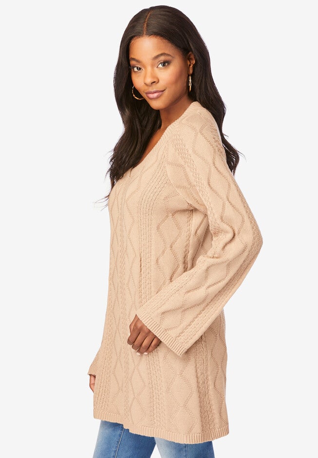 Diamond Stitch V-Neck Sweater, , alternate image number null
