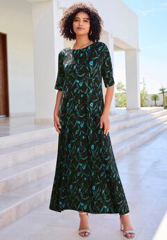 Plus Size Stretch Knit High Low Short Sleeve Maxi Dress