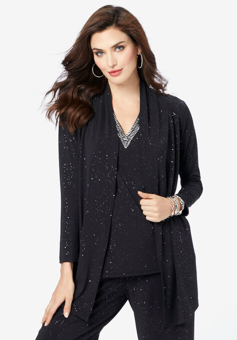 Ultrasmooth® Fabric Long-Sleeve Cardigan, BLACK SPARKLE, hi-res image number null