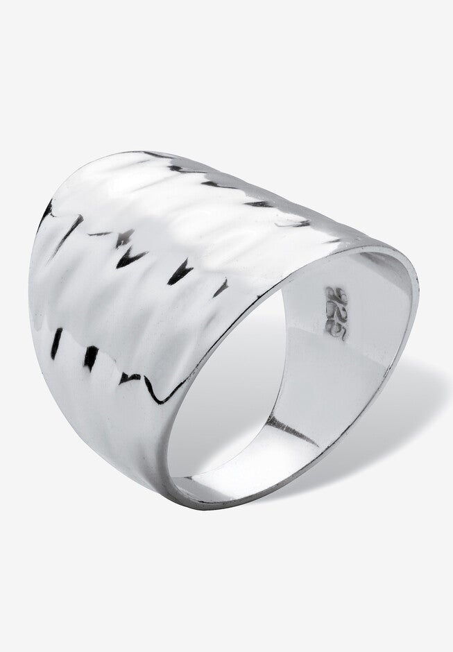 .925 Sterling Silver Hammered-Style Band Ring, , on-hover image number 1