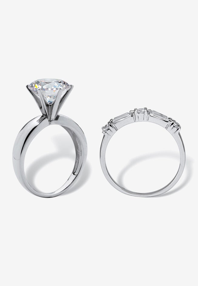4.48 Cttw. 2-Piece Sterling Silver Round Cubic Zirconia Wedding Ring Set, , on-hover image number null