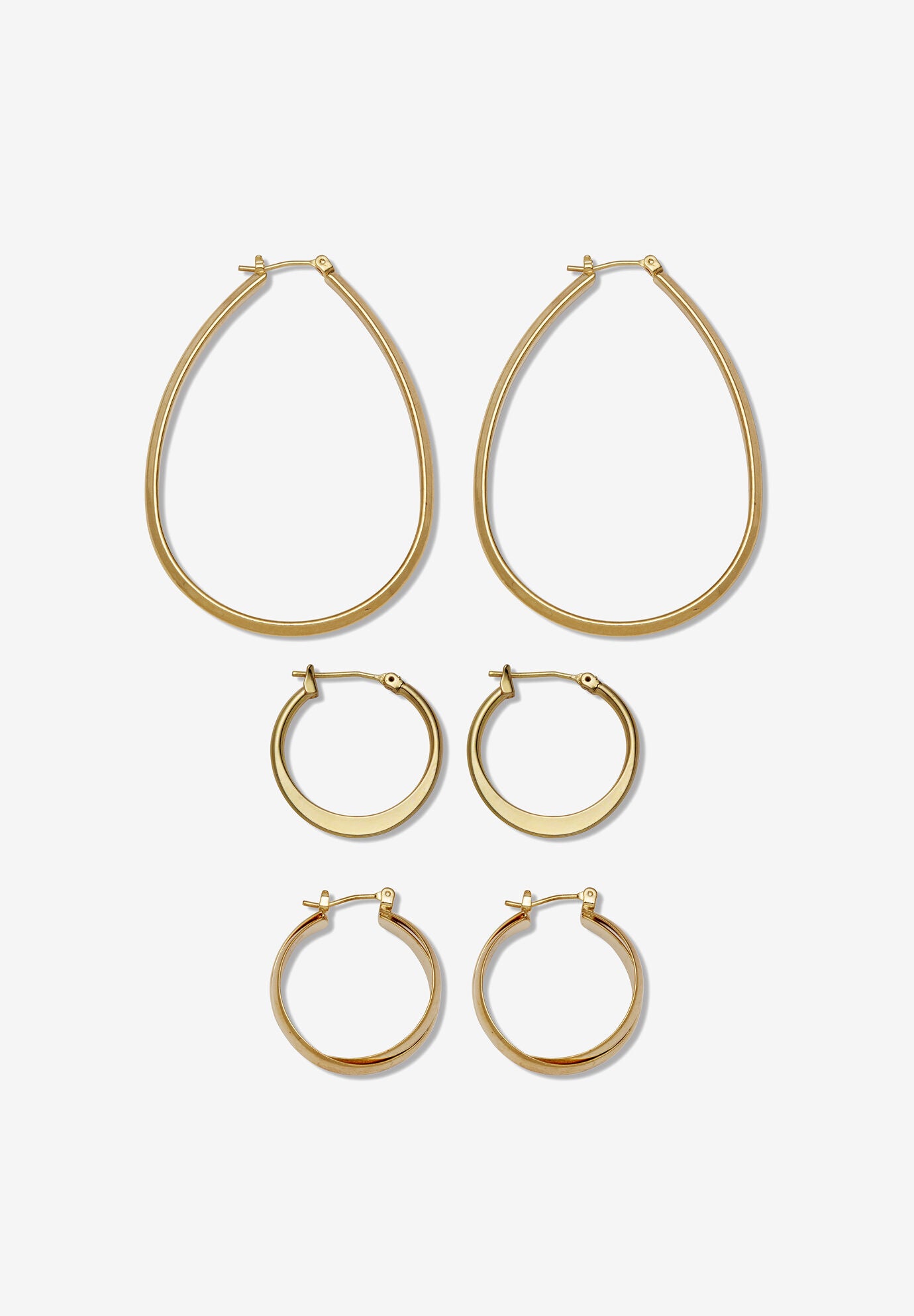 Yellow Goldtone 3 Pair Hoop Earrings Set, , on-hover image number 1
