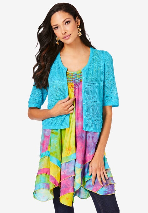 Cropped Pointelle Cardigan, OCEAN, hi-res image number null