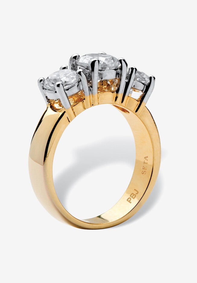 2.28 Tcw Round Cubic Zirconia Three-Stone Anniversary Ring Gold-Plated, , on-hover image number null