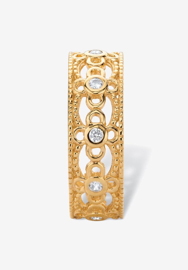 .25 Cttw Round Gold-Plated Sterling Silver Cubic Zirconia Filigree Ring, , on-hover image number 1