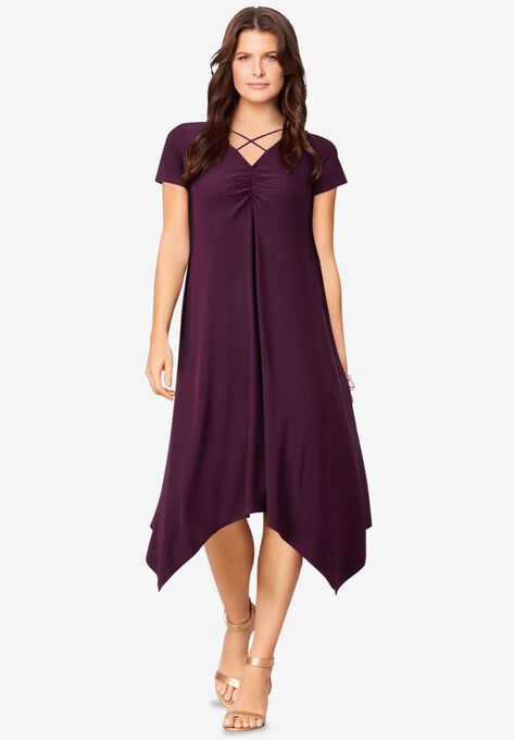 Ultrasmooth® Fabric Handkerchief-Hem Maxi Dress, DARK BERRY, hi-res image number null