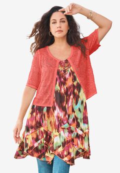 Cropped Pointelle Short Sleeve Cardigan Sweater