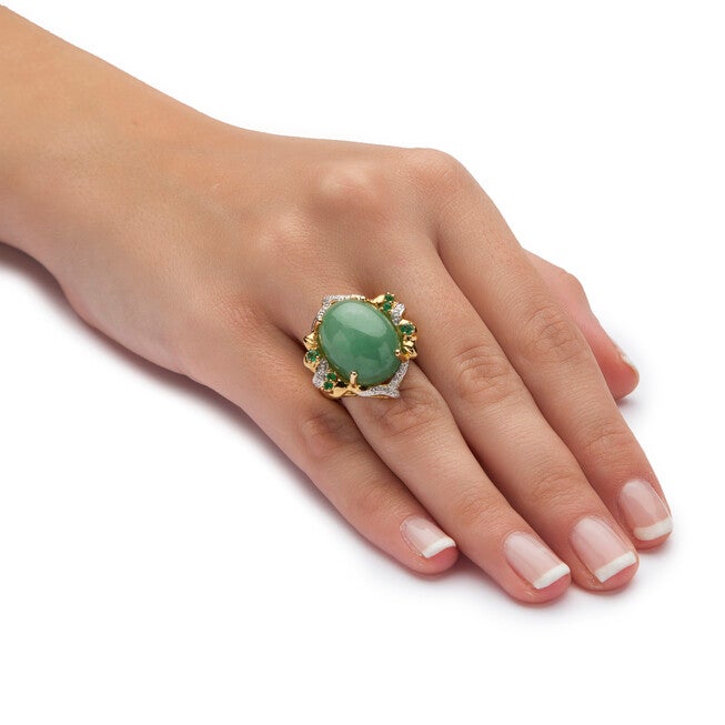 .28 TCW Emerald, CZ and Jade Ring in Gold-Plated .925 Sterling Silver, GREEN, alternate image number null