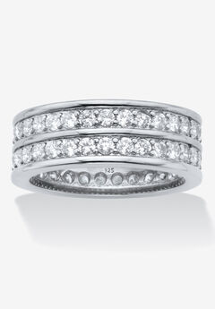 2.05 Cttw. Round Cz Platinum-Plated Sterling Silver Double-Row Eternity Ring
