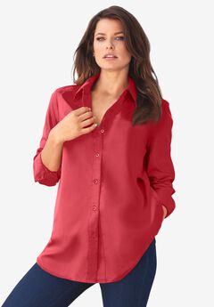 Plus Size Kate Long Sleeve Easy Cotton-Blend Button-Front Shirt