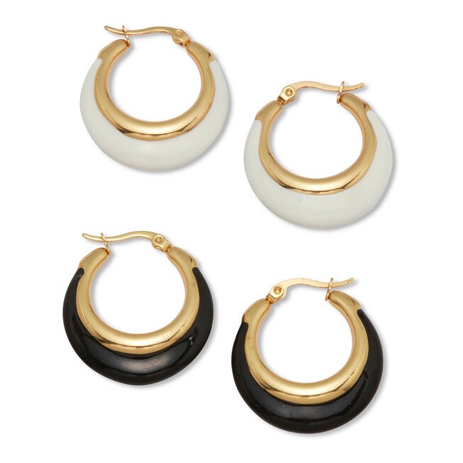 Yellow Gold Ion-Plated Eclipse 2-Set Hoop Earrings, YELLOW, on-hover image number 1