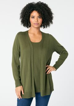 Plus Size Drop Needle Cardigan Lightweight Sweater Knit