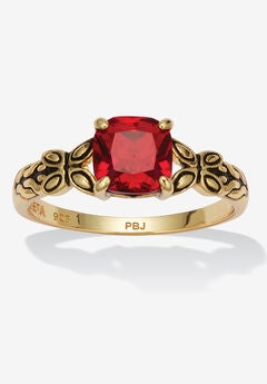 Cushion Cut Birthstone Ring In Gold-Plated Sterling Silver