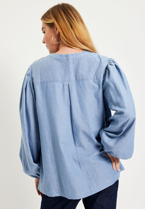 Puff Sleeve Chambray Jacket, , on-hover image number null