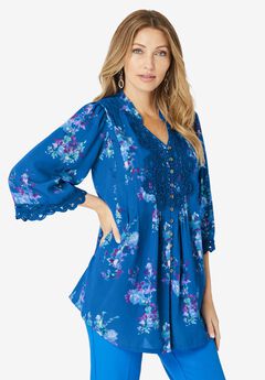 Plus Size Juliet Lace Trim Button-Down Shirt