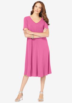 UltraSmooth™ Plus Size V-Neck Swing Dress