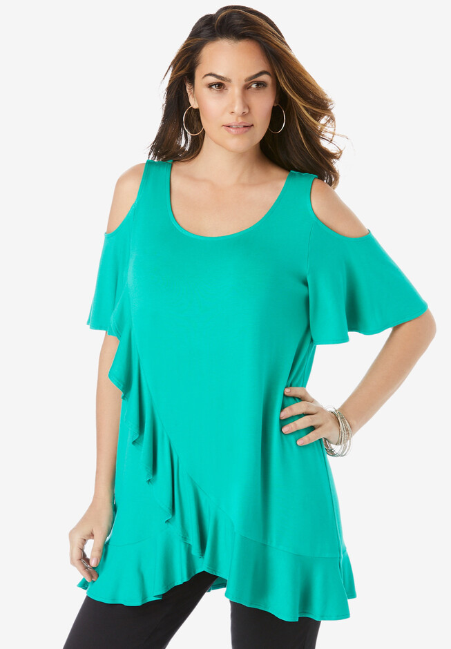 Roaman's Women's Plus Size Cold-shoulder Ultrasmooth Fabric Tunic