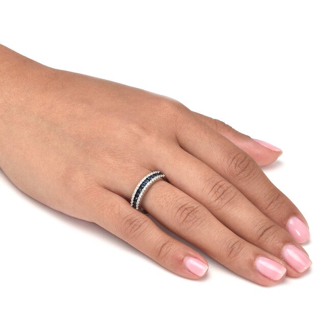 .25 TCW Blue and White Diamond Sterling Silver Three-Row Anniversary Band, WHITE, alternate image number 2